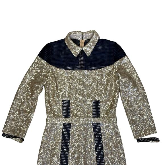 Jinhoy Gold Line Bodycon Sequin Navy Mesh Strap Dress XS - Picture 13 of 15